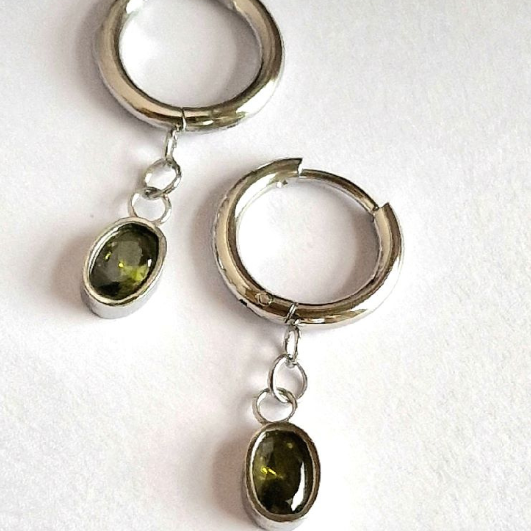 My Pearl zirkon øreringe oval grøn - Sølv - A Knitters World